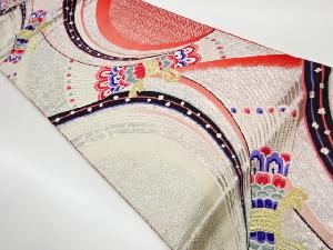 リサイクル　束ね熨斗風に華紋・孔雀羽模様織出し袋帯